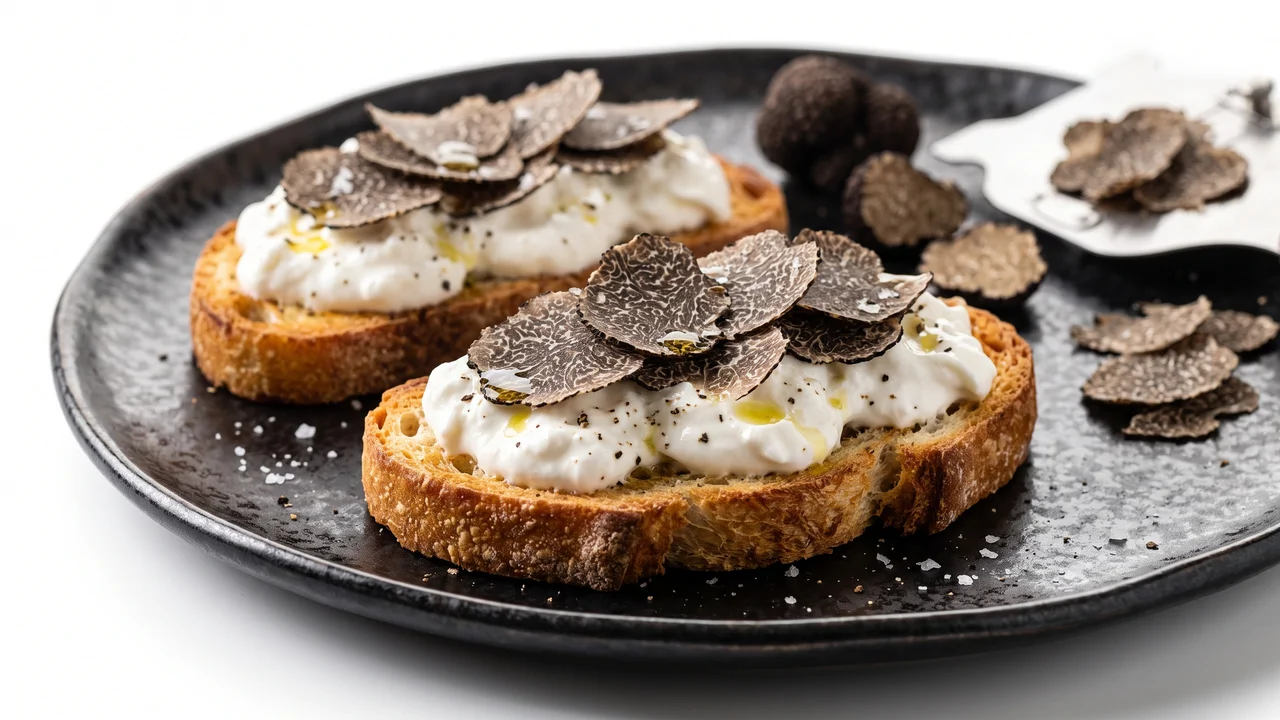 Crostoni Rustici con Stracciatella e Tartufo Nero Pregiato